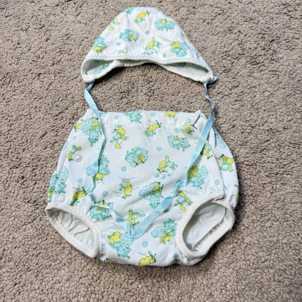Carters Hat & Diaper Cover Set Baby Boy 6-12 Months Cartoon Cotton Retro 80s VTG
